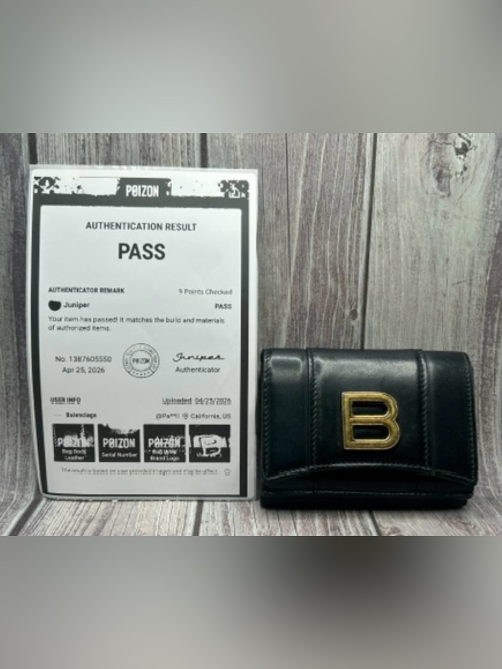 BALENCIAGA Hourglass Mini Wallet in Black Shiny Box Calfskin Leather w/ COA - Picture 15 of 16